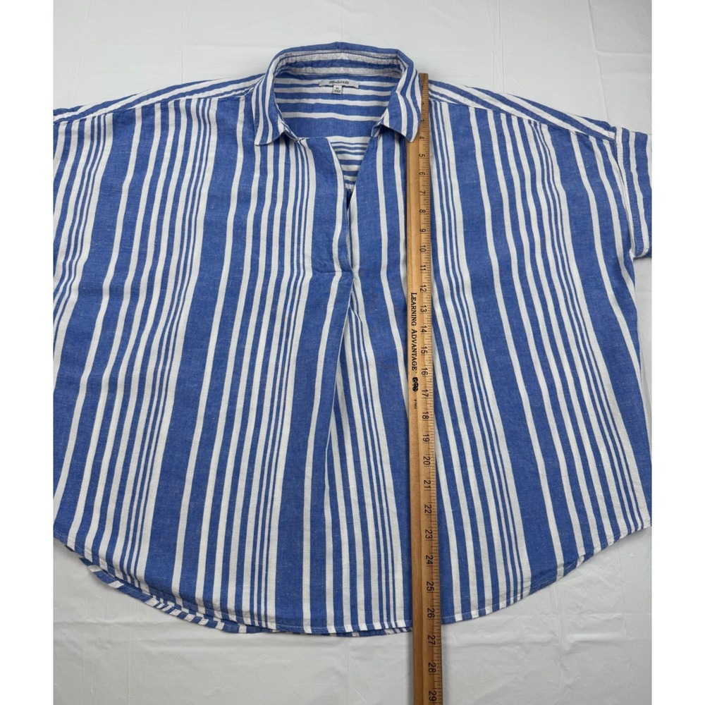 Madewell Courier Popover Shirt XL Blue White Stripe Linen Blend Button Back Top - Picture 6 of 10